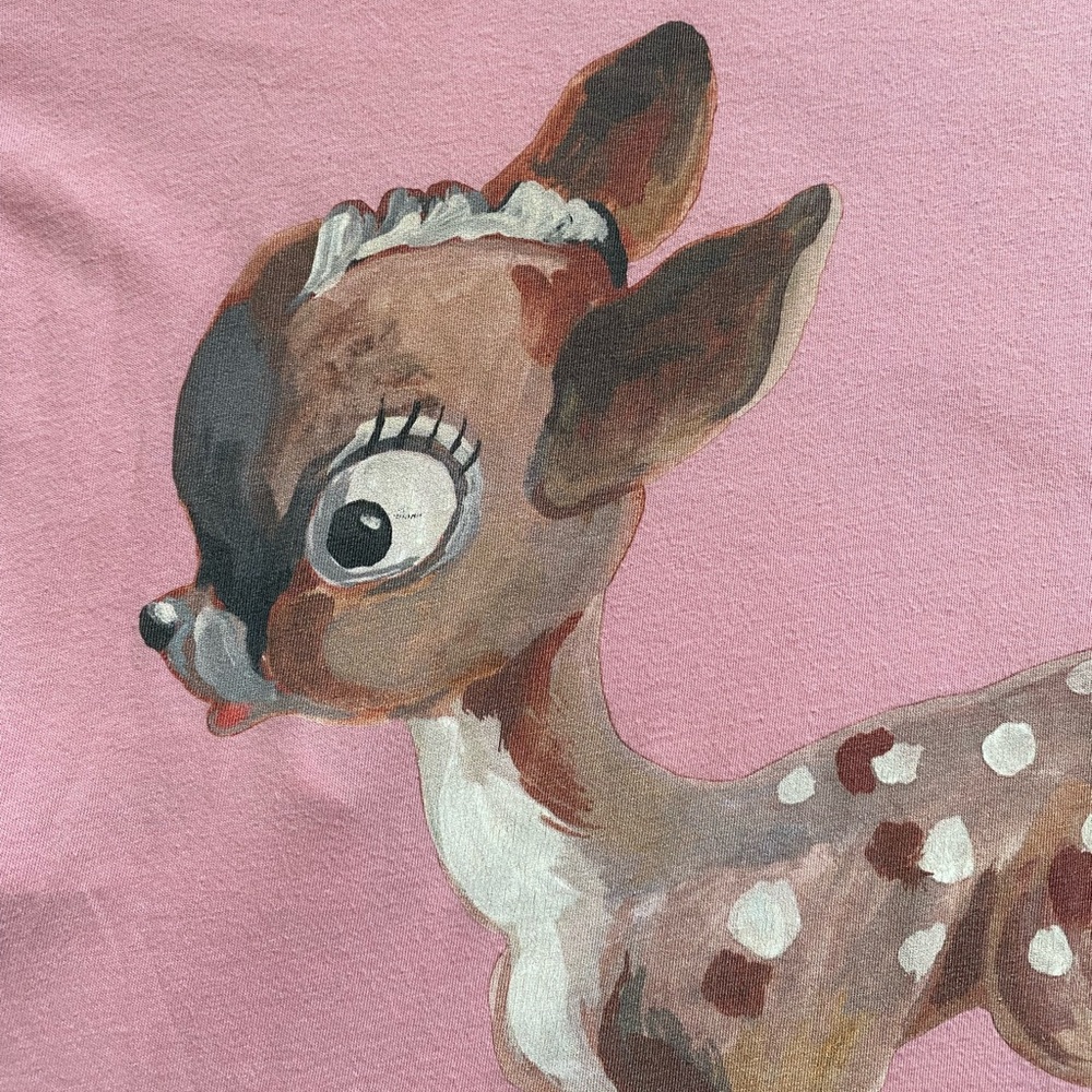 Gucci Pink Bambi Deer Floral Print Short Sleeve Cotton T-Shirt Womens Size Small - Picture 6 of 16